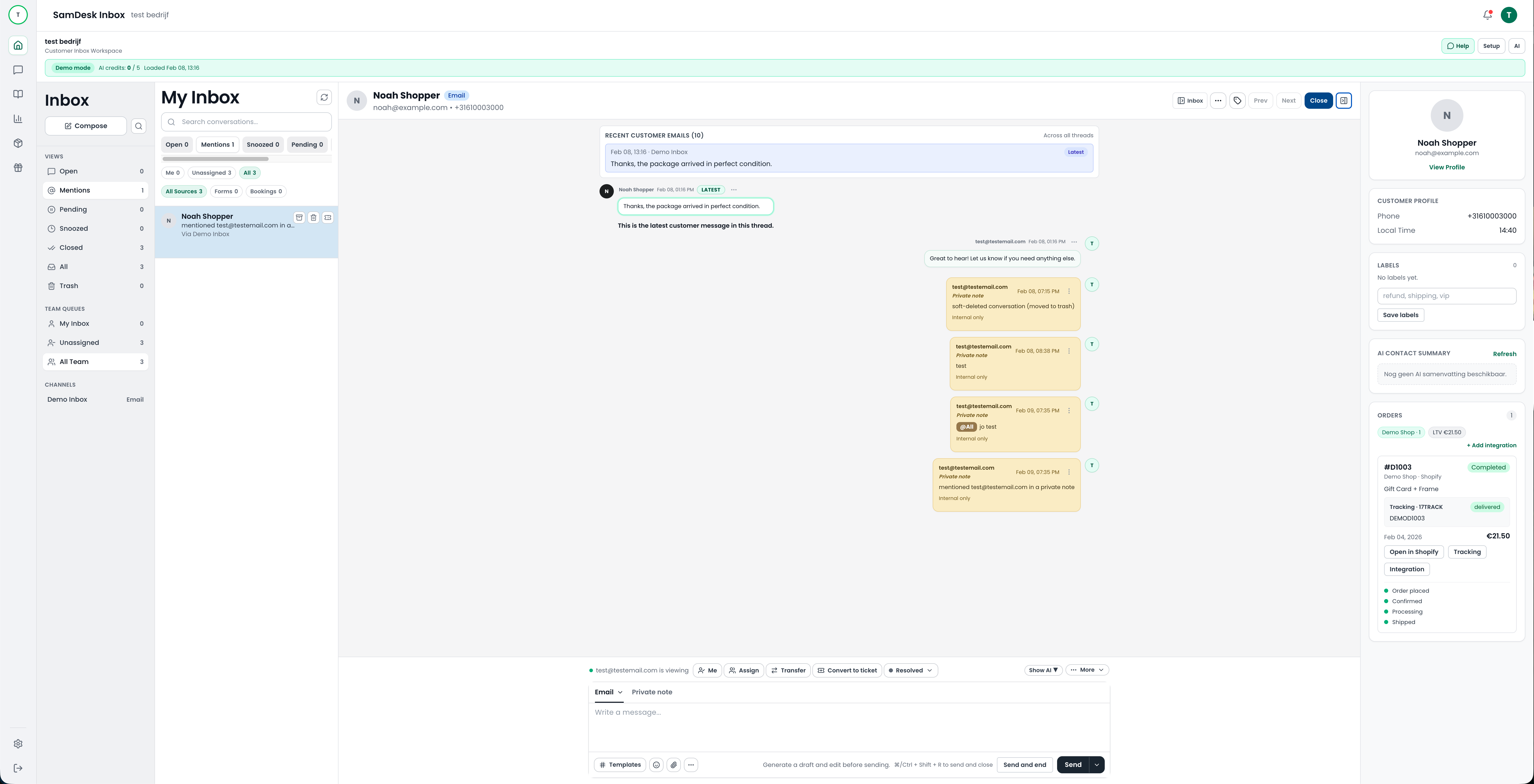 Helpdesk inbox